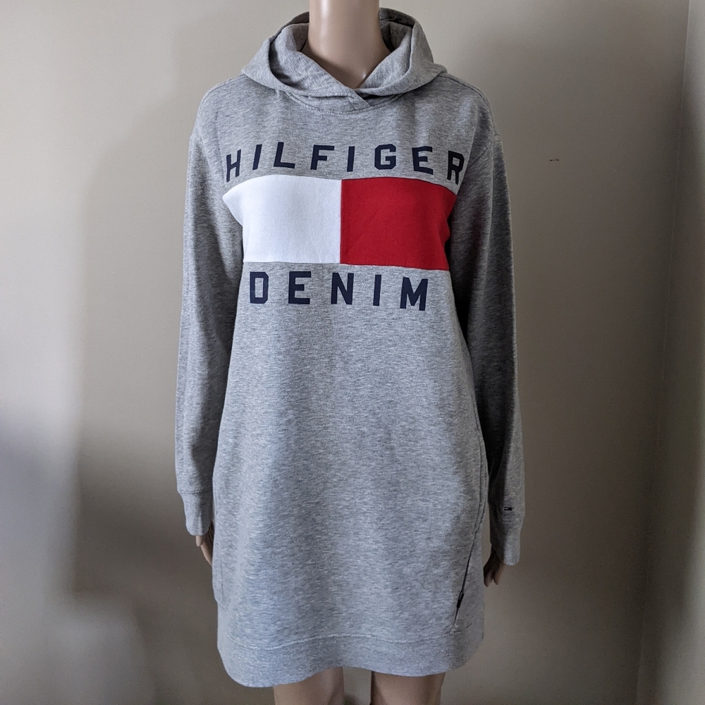 Tommy Hilfiger Denim grey long hoodie dress, size small